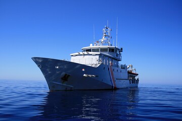 Vessel Kermorvan in open waters, a beautiful French Customs patrol boat built by the Socarenam shipyards in Boulogne-sur-Mer, the Kermorvan entered service in 2008.