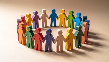 Colorful wooden figures in unity circle with disability representation
