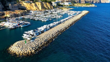 Aerial view of Altea Bay and Marina Campomanes in the Mediterranean Spanish province of Alicante.