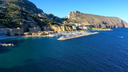 Aerial view of Altea Bay and Marina Campomanes in the Mediterranean Spanish province of Alicante.