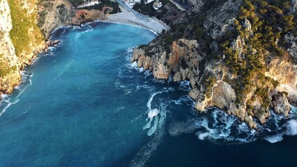 Aerial view of the famous Cala Granadella, a special place for diving in Alicante, Spain.