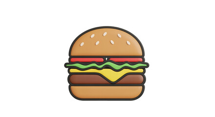 Cartoon Hamburger with Lettuce Tomato Cheese and Bun on Transparent Background