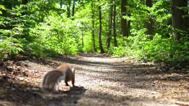 Squirrels woodland path adventure unfolds