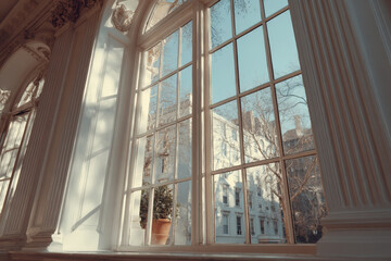 woman with paintbrush is creating abstract artwork on pastel cream wall