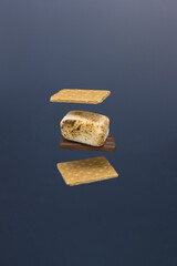 S'more components including toasted marshmallow
