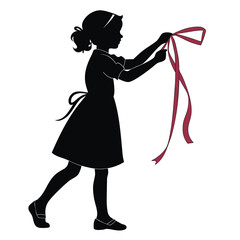 Girl tying ribbon silhouette