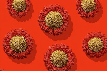 Red and gold flowers, flat lay pattern