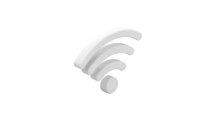 White 3D Wireless Signal Icon on Transparent Background for Technology and Connectivity