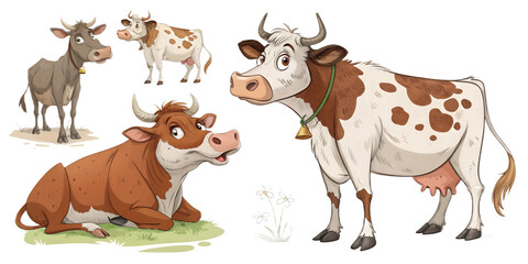 Various Cows PNG – Cartoon and Realistic Cow Illustrations on Transparent Background