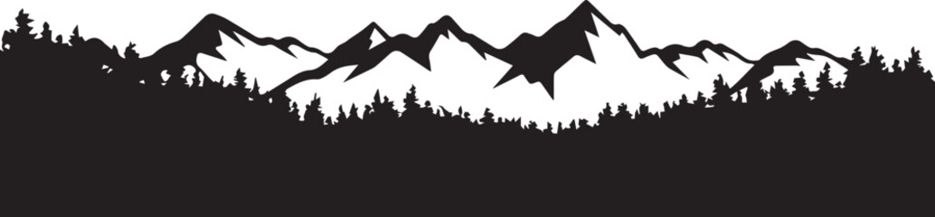 minimalist mountain silhouette with dense conifer forest vector landscape
