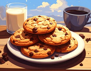 Warm and inviting cookies and milk breakfast scene