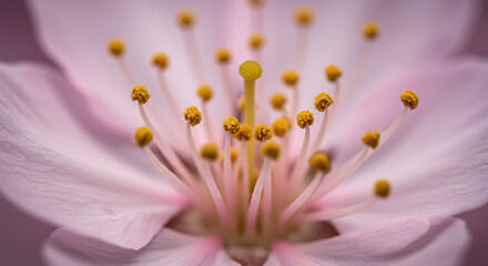 Delicate Pink Flower Center Macro Close-up with Yellow Stamens and Pistil