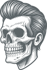 Rockabilly Skull Vector Retro Skeleton Illustration with Pompadour Hair
