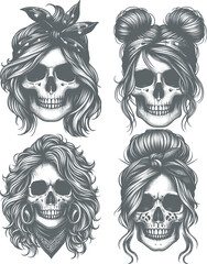 Pinup Girl Skull Vector Retro Gothic Skeleton Illustration