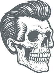 Rockabilly Skull Vector Retro Skeleton Illustration with Pompadour Hair