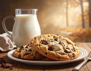 Warm Autumnal Cookies and Milk Delightful Treat