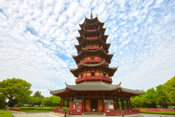 Suzhou Panmen Scenic Area Chinese-style ancient building pavilion scenery image, China