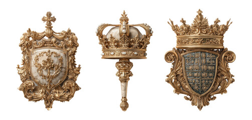 Elegant Golden Crests and Crown Designs with Detailed Ornamental Styles
