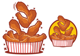 Fried Chicken Wings in Bucket Vector Illustration