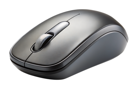 Black Wireless Computer Mouse, isolated on a white or transparent background, cut out on PNG, generated AI
