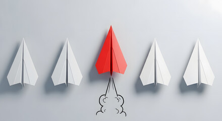 Staying ahead of your competitors. Accelerated development of the company. Innovation vision. Customized solution. Unique skills. Red paper plane and whites