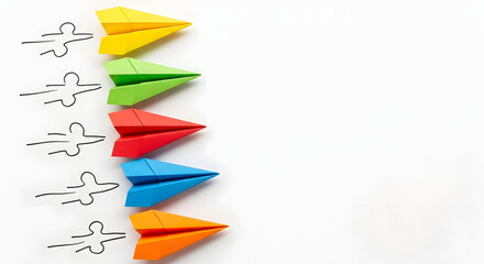 Paper planes on white background. Business competition concept.
