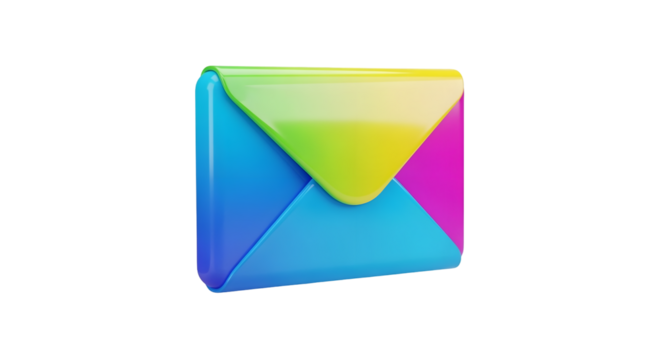 Colorful Envelope Icon Bright Green Blue Pink on Transparent Background