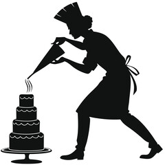 Baker icing cake silhouette