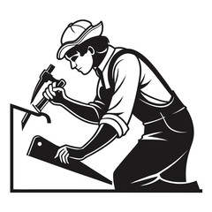 Carpenter carving wood silhouette