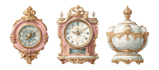 Detailed Antique Clock Set with Ornate Designs and Elegant Features