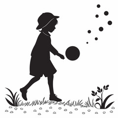 Child playing ball silhouette