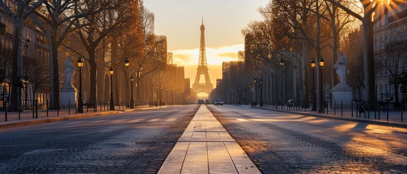 Sunrise parisian street scene