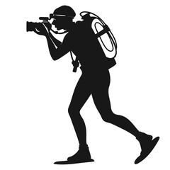 Diver holding underwater camera silhouette