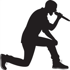 Singer kneeling with mic silhouette