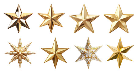 Obraz premium PNG Golden stars with intricate designs, element set on transparent background