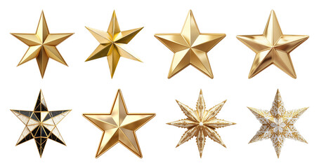 Obraz premium PNG Golden stars with geometric designs, element set on transparent background