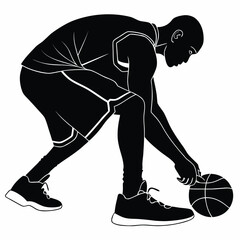 Basketball player tying shoes silhouette