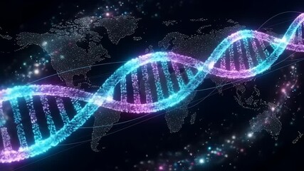 Global Genetic Blueprint Digital DNA Helix Connecting World Data and Scientific Advancement for Future Biotechnology Research and Discovery - Powered by Adobe