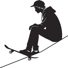Skateboarder sitting on edge silhouette