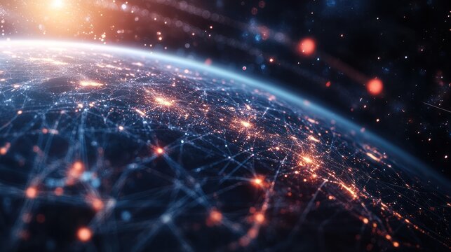 Illuminated Digital Connections Above Earth: A Stunning Glimpse of Global Networks and Technology - Powered by Adobe