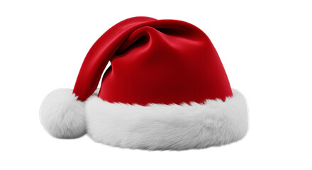 Red Santa Hat with White Fur Trim on Transparent Background