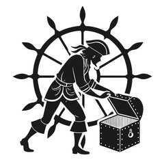 Pirate opening treasure chest silhouette