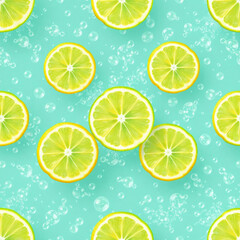 Seamless Lemon Pattern on Blue Background for Summer Design