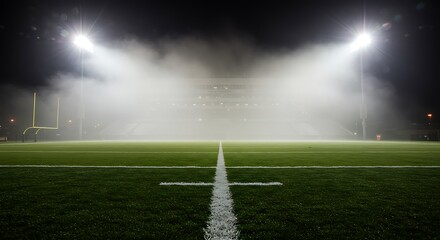 Night Football Field: Foggy Stadium, Dramatic Lighting