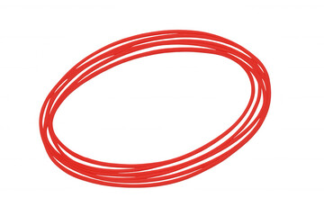 Red abstract hand drawn marker scribble forming an oval highlight frame against a transparent background