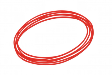 Red abstract hand drawn marker scribble forming an oval highlight frame against a transparent background