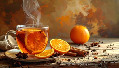 Warm, Spiced Citrus Tea in a Transparent Cup