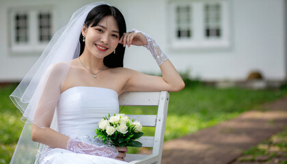 Bridal portrait session in a garden wedding photography outdoor setting natural light romantic feel