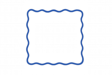 Blue wavy square border or abstract ripple frame with transparent background for design element