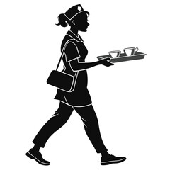 Nurse carrying medicine tray silhouette